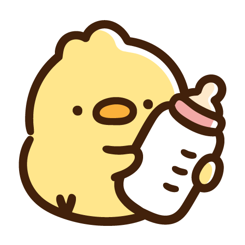 哺乳瓶を持つひよこ