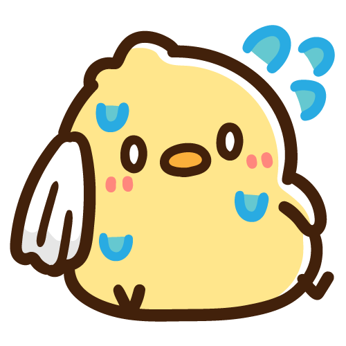 暑くて汗を拭うひよこ