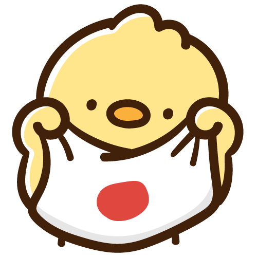 Chick holding a cloth resembling the Japanese flag