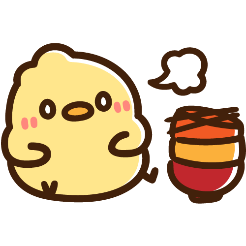 ごはんを何杯も食べて満腹なひよこ