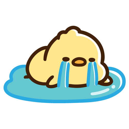 涙の水たまりの中で横たわるひよこ