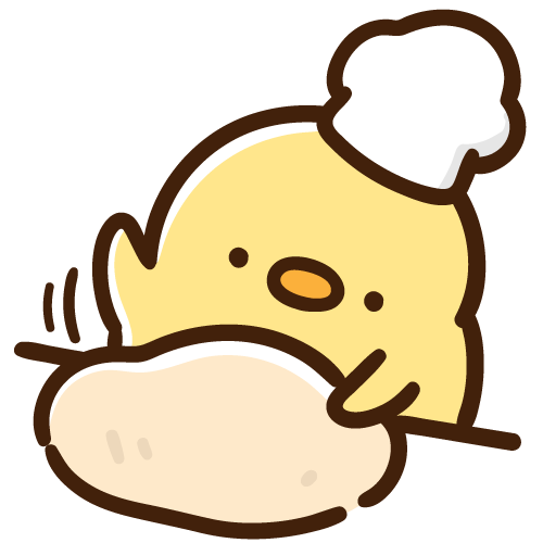 パン生地をこねるひよこ