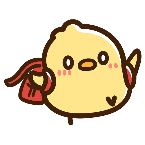 赤いランドセルを背負って嬉しそうなひよこ