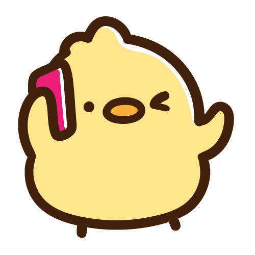 ピンク色のスマホで通話するひよこ