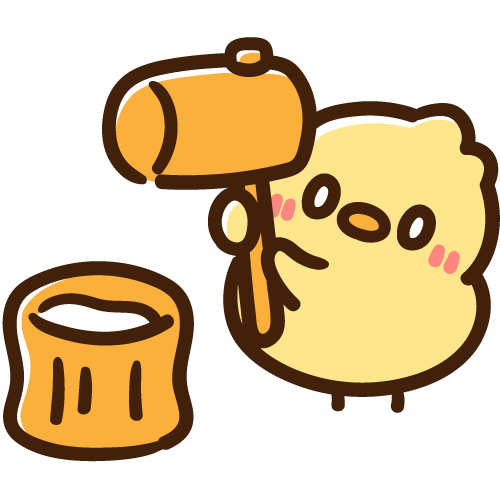 餅つきをするひよこ