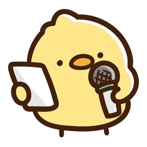 現場からニュースを読み上げるキャスターひよこ