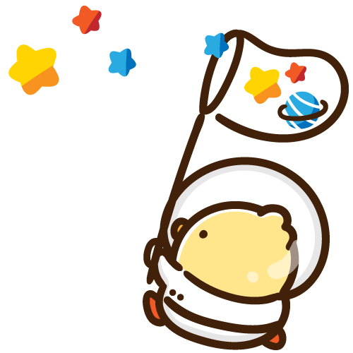 虫取り網で星を集めるひよこ