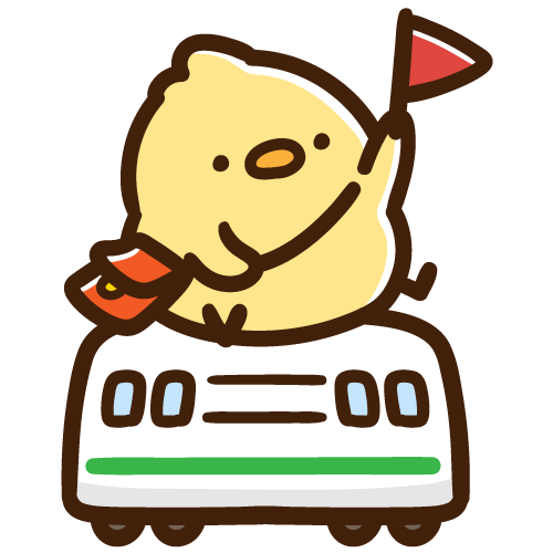 電車の上に乗って移動しているひよこ