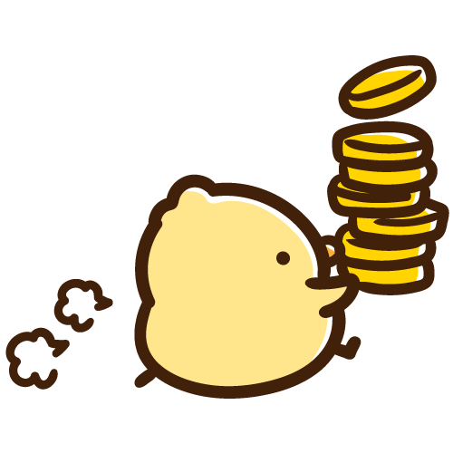 コインを運ぶひよこ