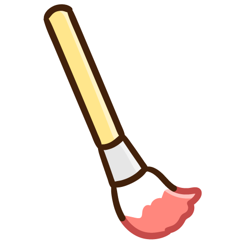 ピンク色の絵の具がついたシンプルな絵筆