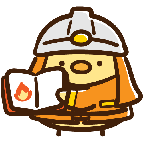 火事の危険性について説明する消防士ひよこ