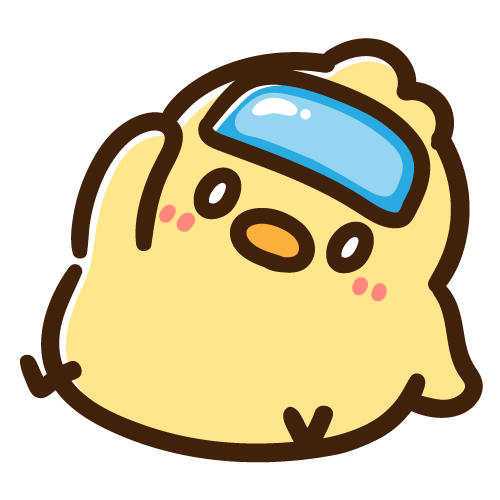 冷やすシートを頭に貼るひよこ