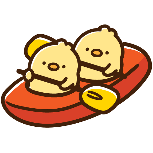 二人でカヌーを楽しむひよこ