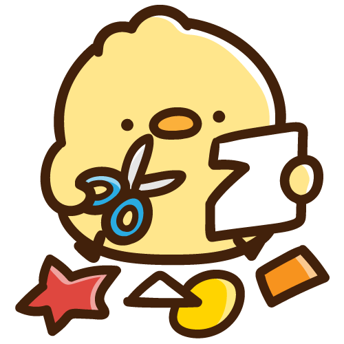 紙を切って何かを作っているひよこ