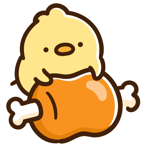 骨付き肉の上に乗るひよこ
