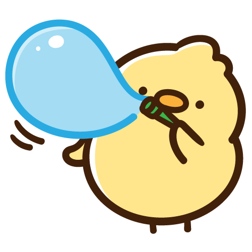 ぷくーっと大きなシャボン玉を膨らませるひよこ