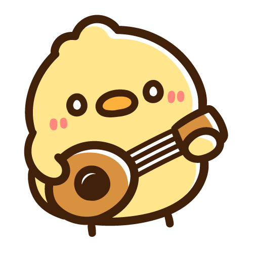 楽しそうにウクレレを持つひよこ