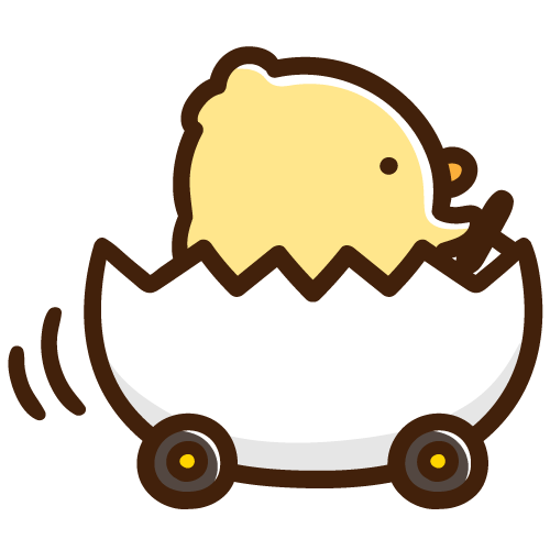 たまごカーに乗って移動するひよこ