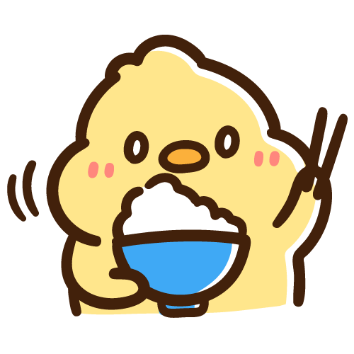 ごはんをもりもり食べるひよこ