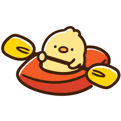 一人乗りのカヌーを楽しむひよこ
