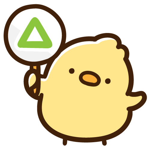 三角の札をあげるひよこのイラスト