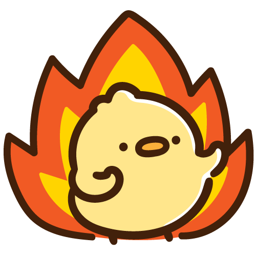 やる気の炎を背負うひよこ