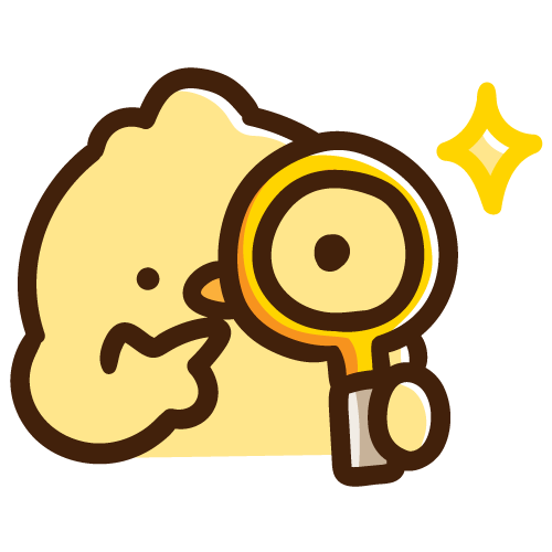 虫眼鏡を持ってキリッとするひよこ