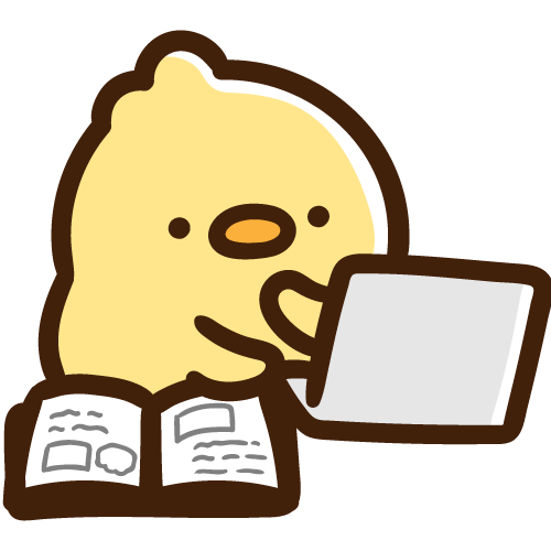 資料を見ながらパソコン作業をするひよこ