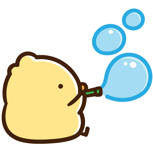 いくつものシャボン玉を膨らませるひよこ