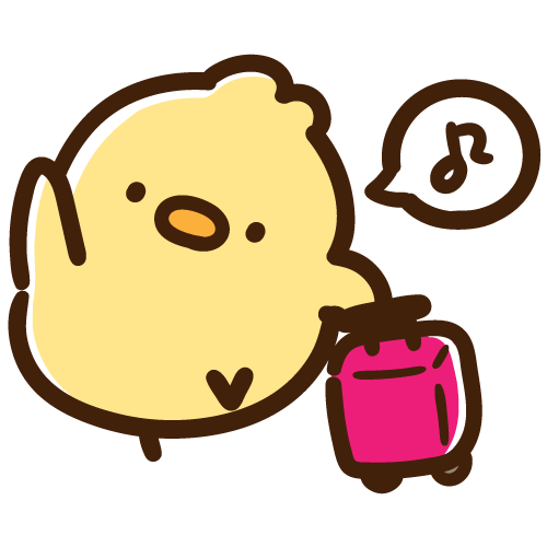 キャリーケースを持って出発するひよこ