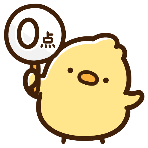 Chick holding up a sign showing zero points