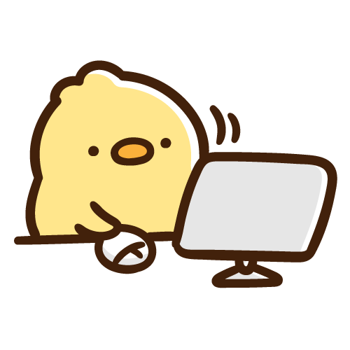 デスクトップパソコンをマウスで操作するひよこ