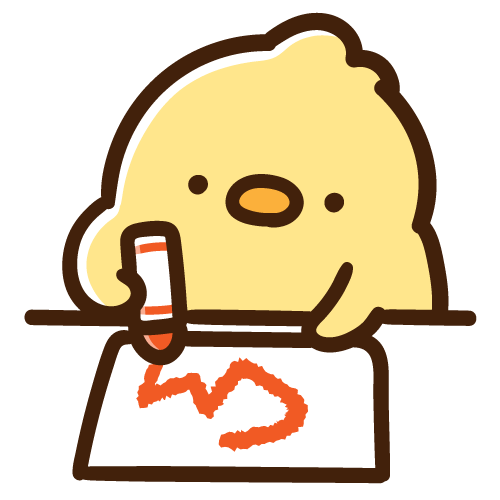 クレヨンでお絵描きをするひよこ