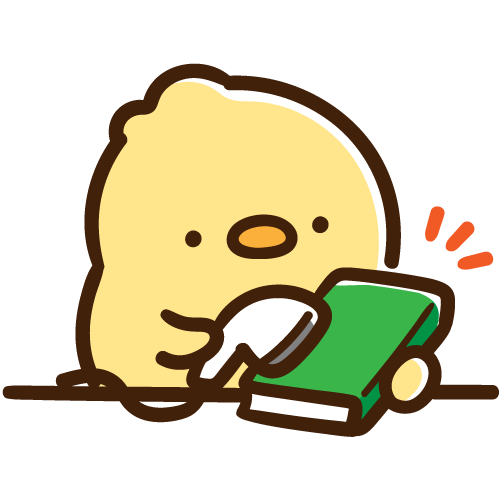 本のバーコードを読み取っているひよこ