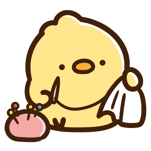 チクチク裁縫をするひよこ