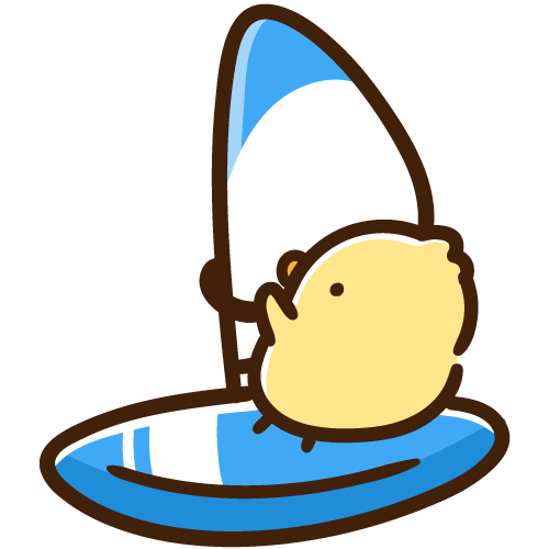 ウィンドサーフィンの練習をするひよこ
