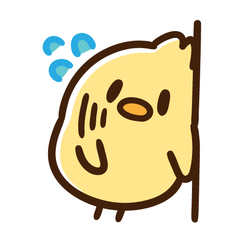 疲れて壁にもたれかかるひよこ