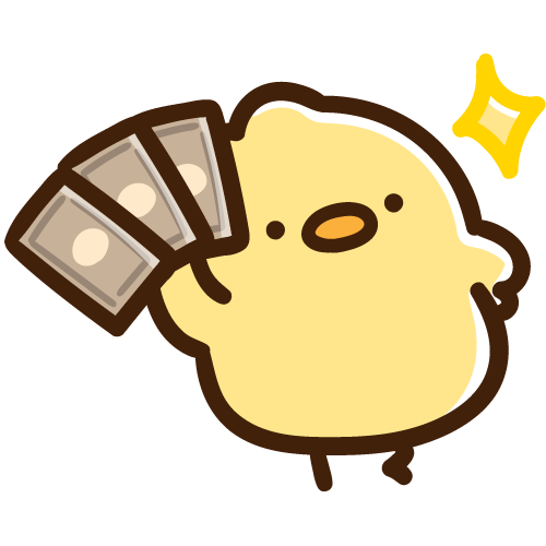 一万円札の束を持ってドヤ顔をするひよこ