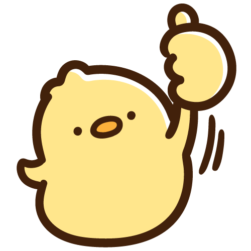 にゅにゅんと伸びていいねポーズをするひよこ