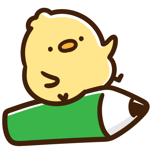 鉛筆の上に乗るひよこ