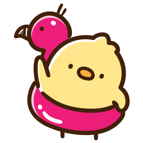 フラミンゴの浮き輪にはまるひよこ