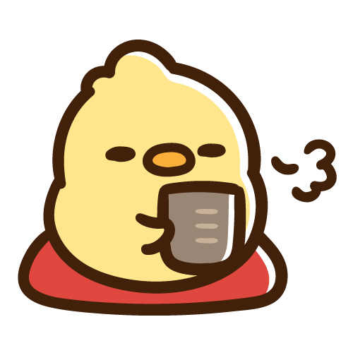 お茶を飲んで落ち着いた様子のひよこ