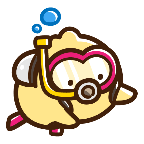 ダイビングをしながら海底を眺めるひよこ