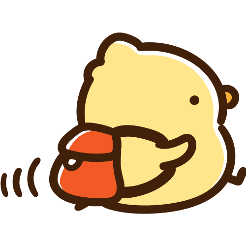 リュックを背負って歩くひよこ