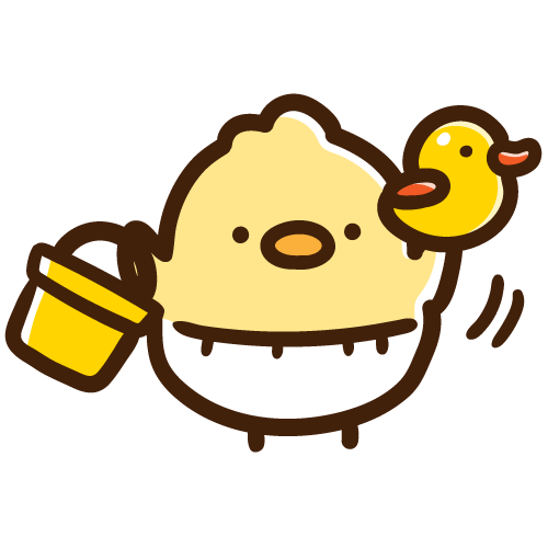 水遊び道具を持ってプールに行こうとする赤ちゃんひよこ
