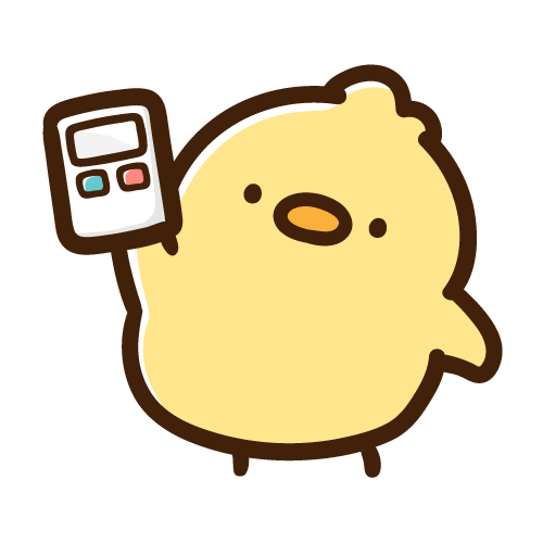 エアコンのリモコンを持つひよこ