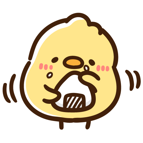 おにぎりをにぎにぎ握るひよこ