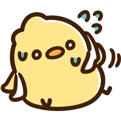 汗をかいて座り込むひよこ
