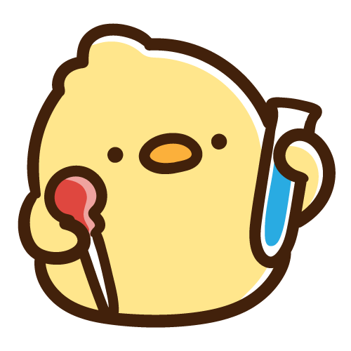 試験管と駒込ピペットを持って実験を行うひよこ