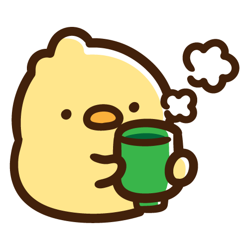 ゆっくりとお茶を飲むひよこ